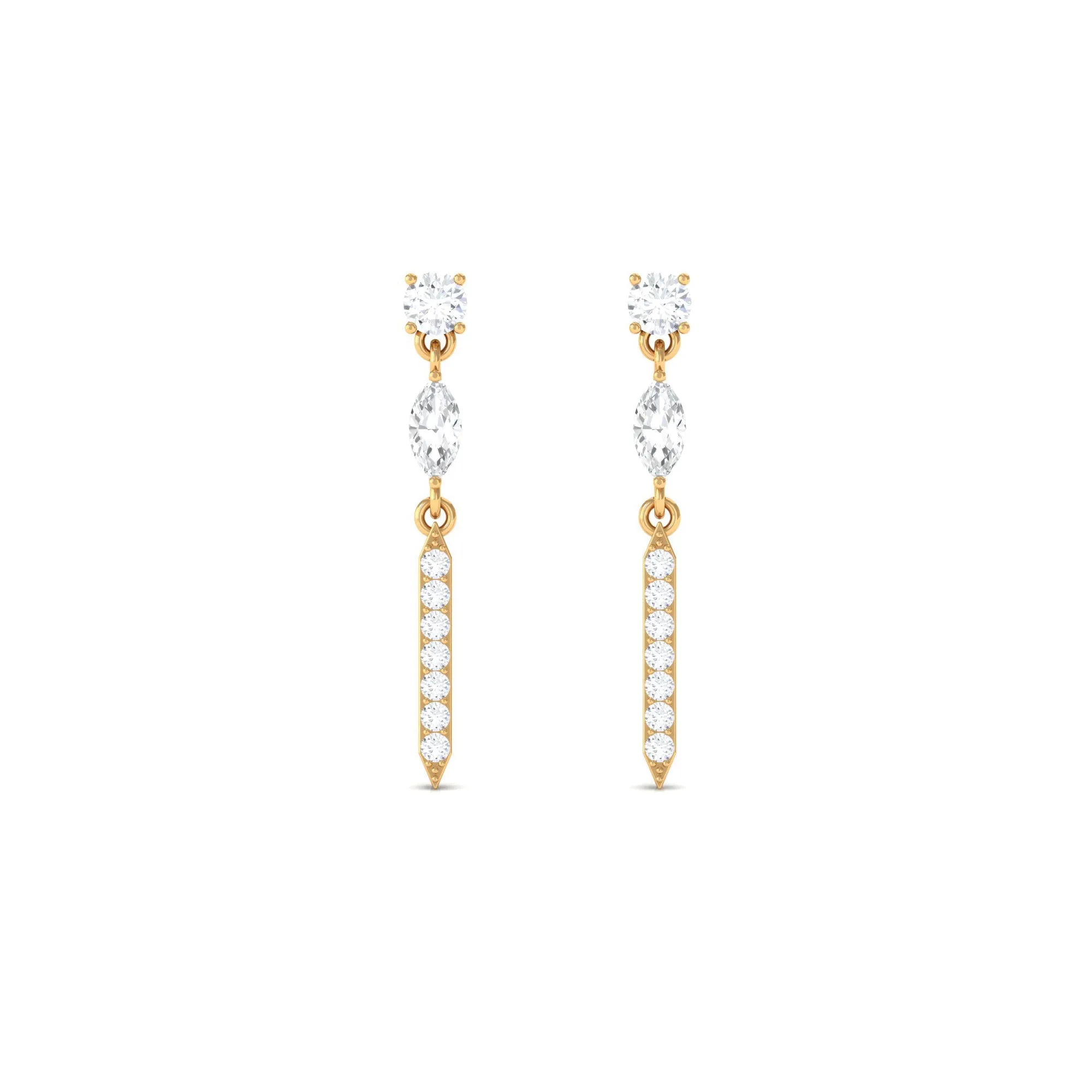 1 CT Marquise and Round Shape Zircon Dangle Earrings