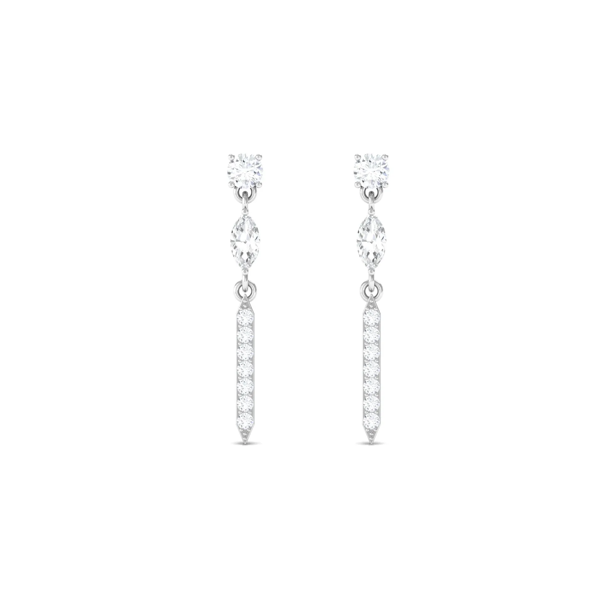 1 CT Marquise and Round Shape Zircon Dangle Earrings