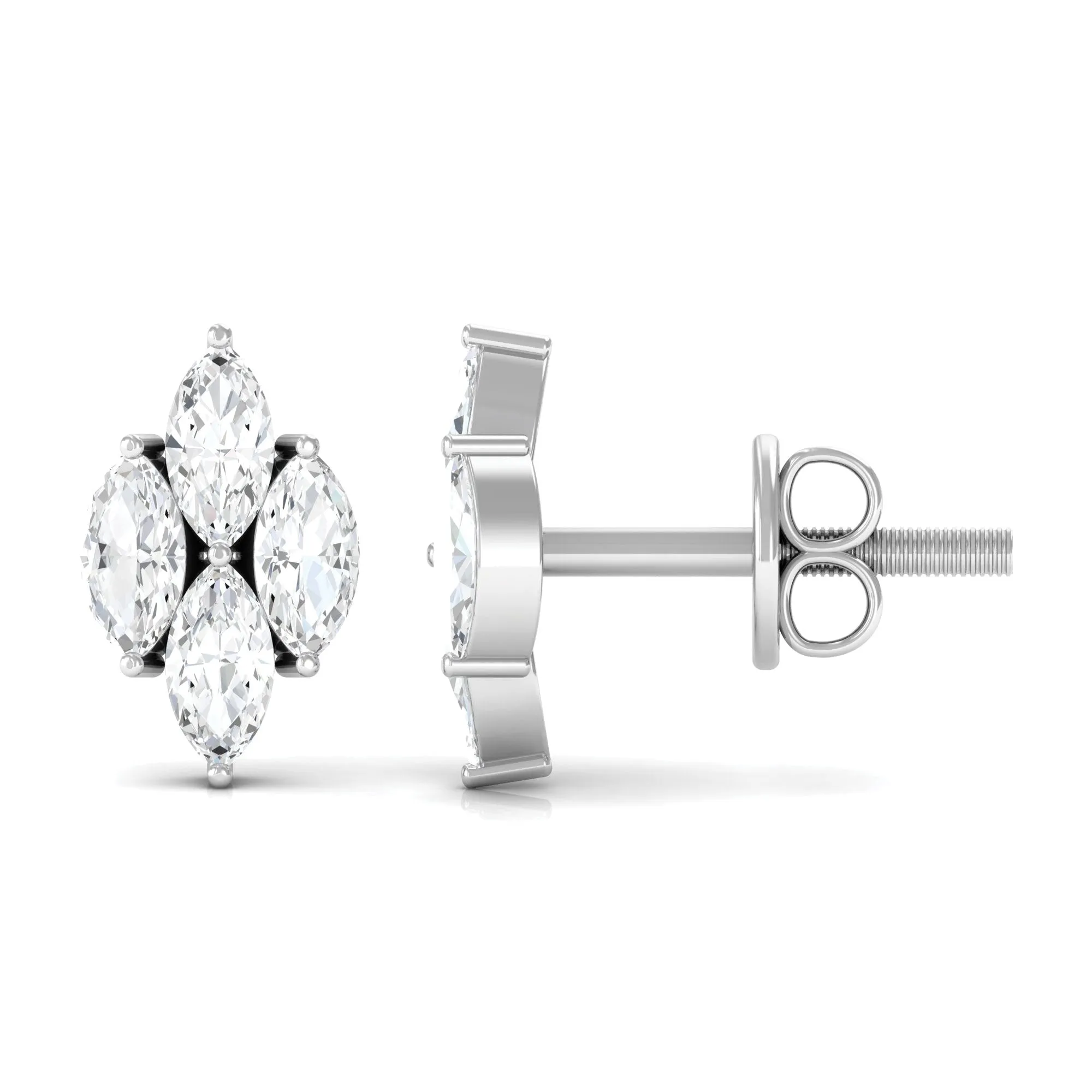 1 CT Marquise Zircon Gold Stud Earrings in Prong Setting