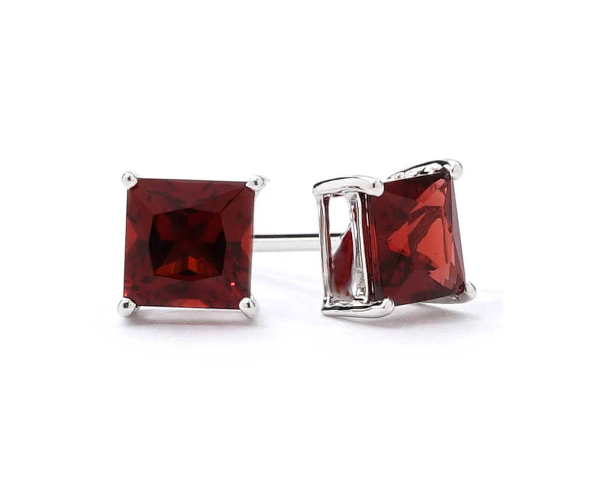 10k White Gold Plated 2 Carat Square Created Garnet Sapphire Stud Earrings