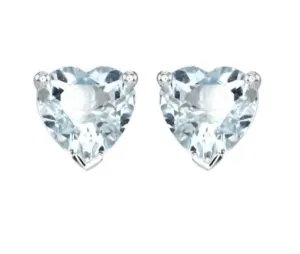 10k White Gold Plated 3 Carat Heart Created Aquamarine Sapphire Stud Earrings