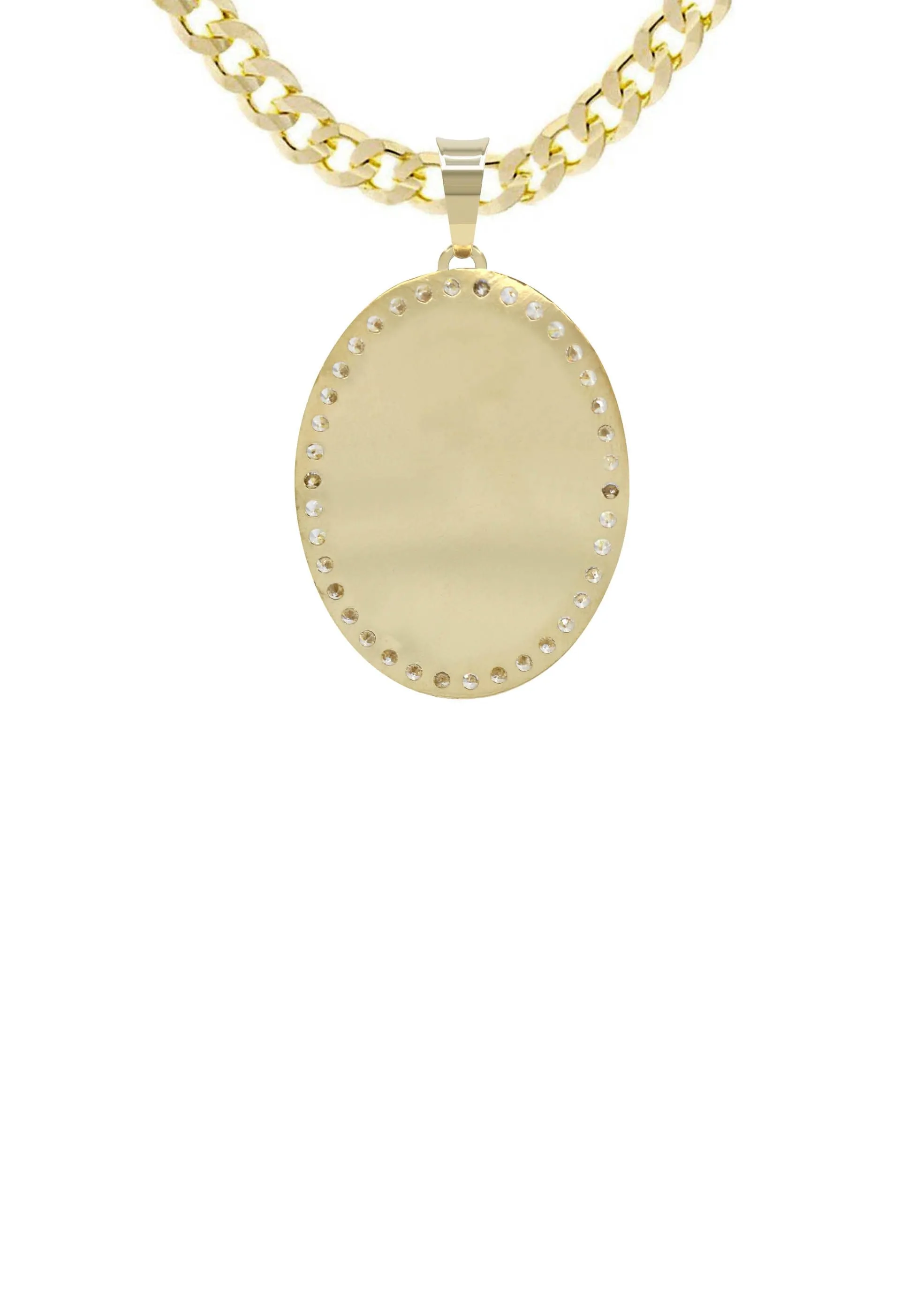 10K Yellow Gold Cz Oval Picture Pendant Necklace | Appx. 12.5 Grams