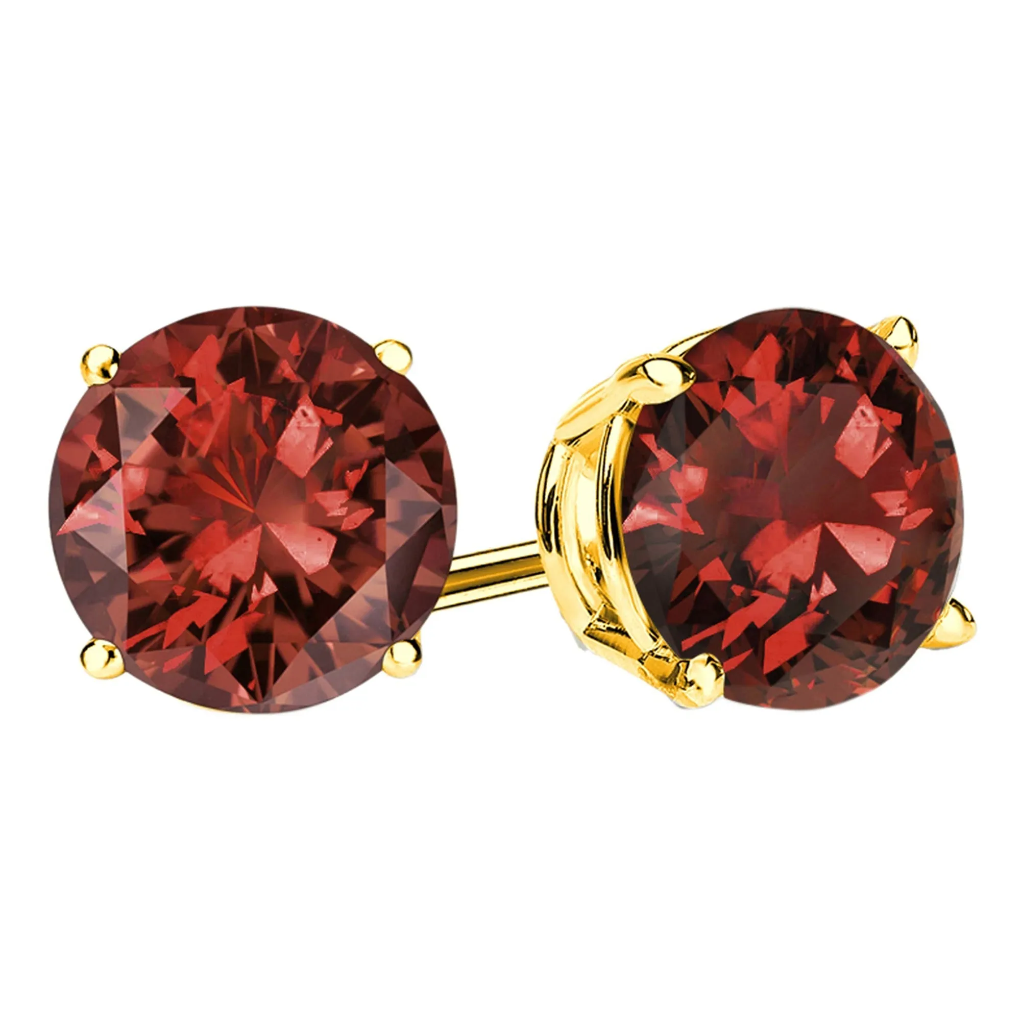 10k Yellow Gold Plated 4 Carat Round Created Garnet Sapphire Stud Earrings