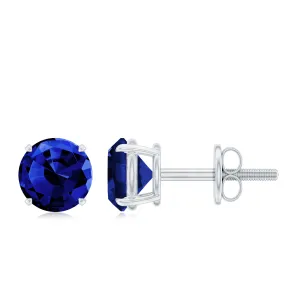 1.25 CT Round Created Blue Sapphire Solitaire Stud Earrings