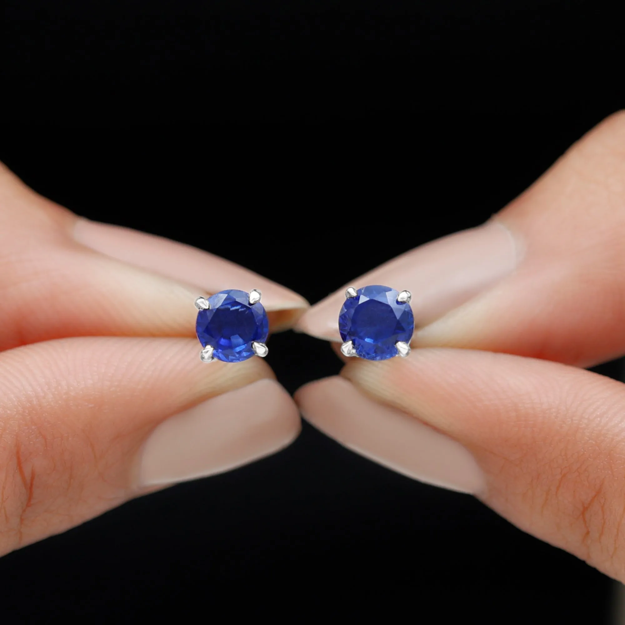 1.25 CT Round Created Blue Sapphire Solitaire Stud Earrings