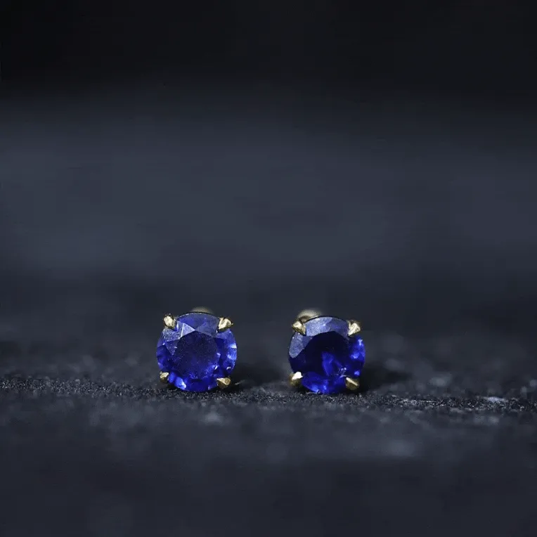 1.25 CT Round Created Blue Sapphire Solitaire Stud Earrings