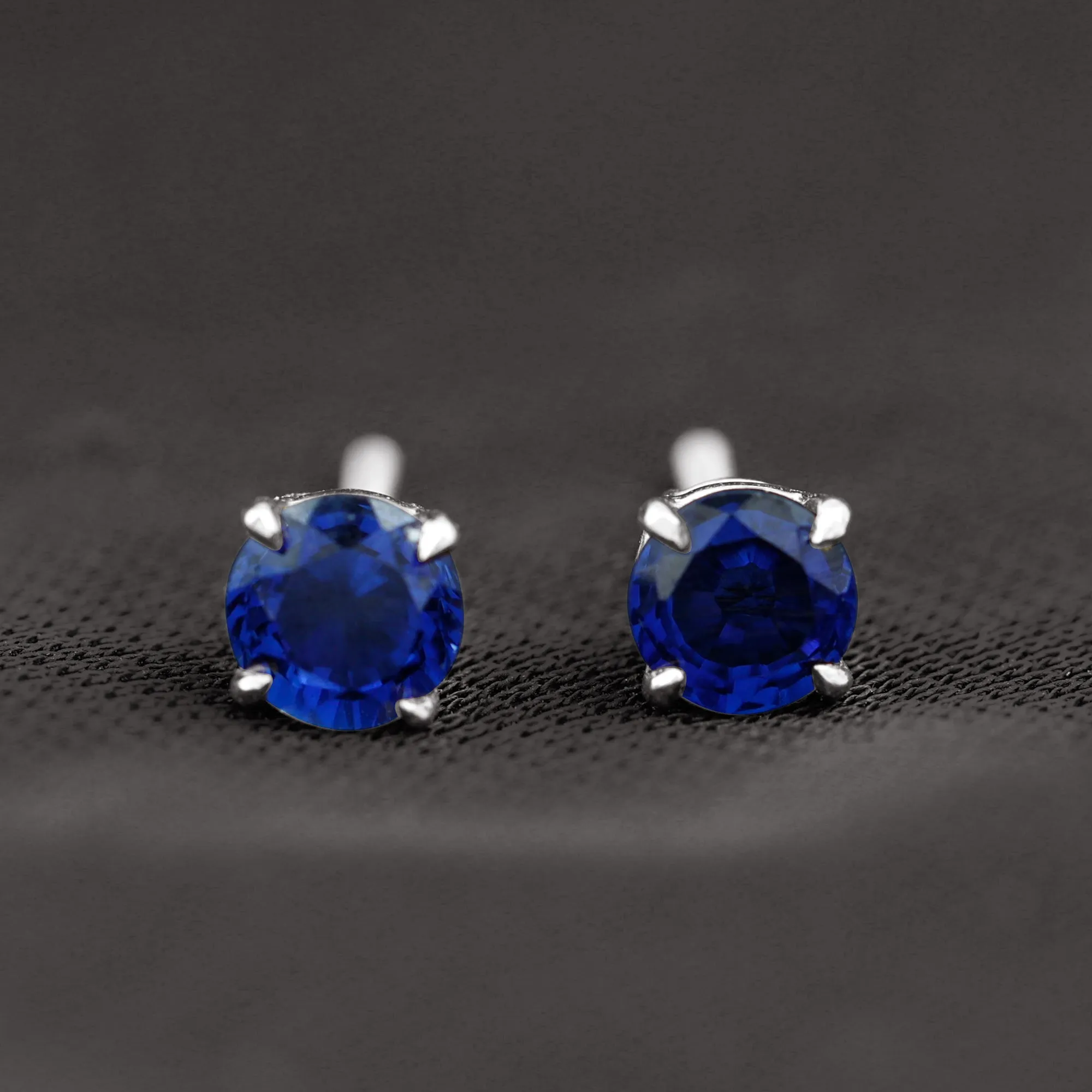 1.25 CT Round Created Blue Sapphire Solitaire Stud Earrings