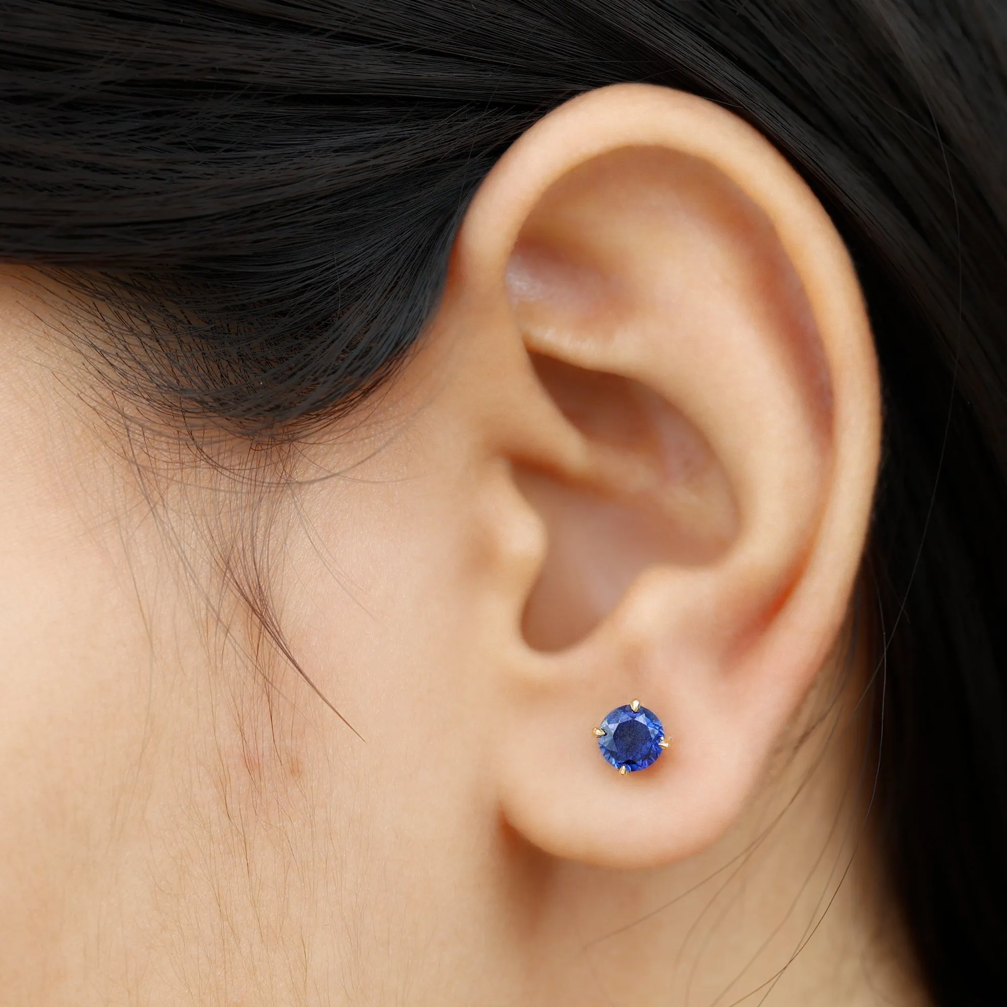 1.25 CT Round Created Blue Sapphire Solitaire Stud Earrings