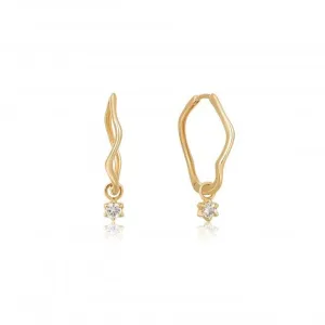 14ct Gold White Sapphire Drop Mini Wave Hoop Earrings EAU006-04YG