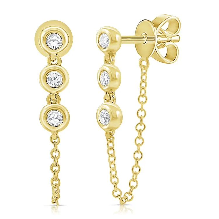 14k Gold & Diamond Chain Dangle Stud Earrings - 0.15ct