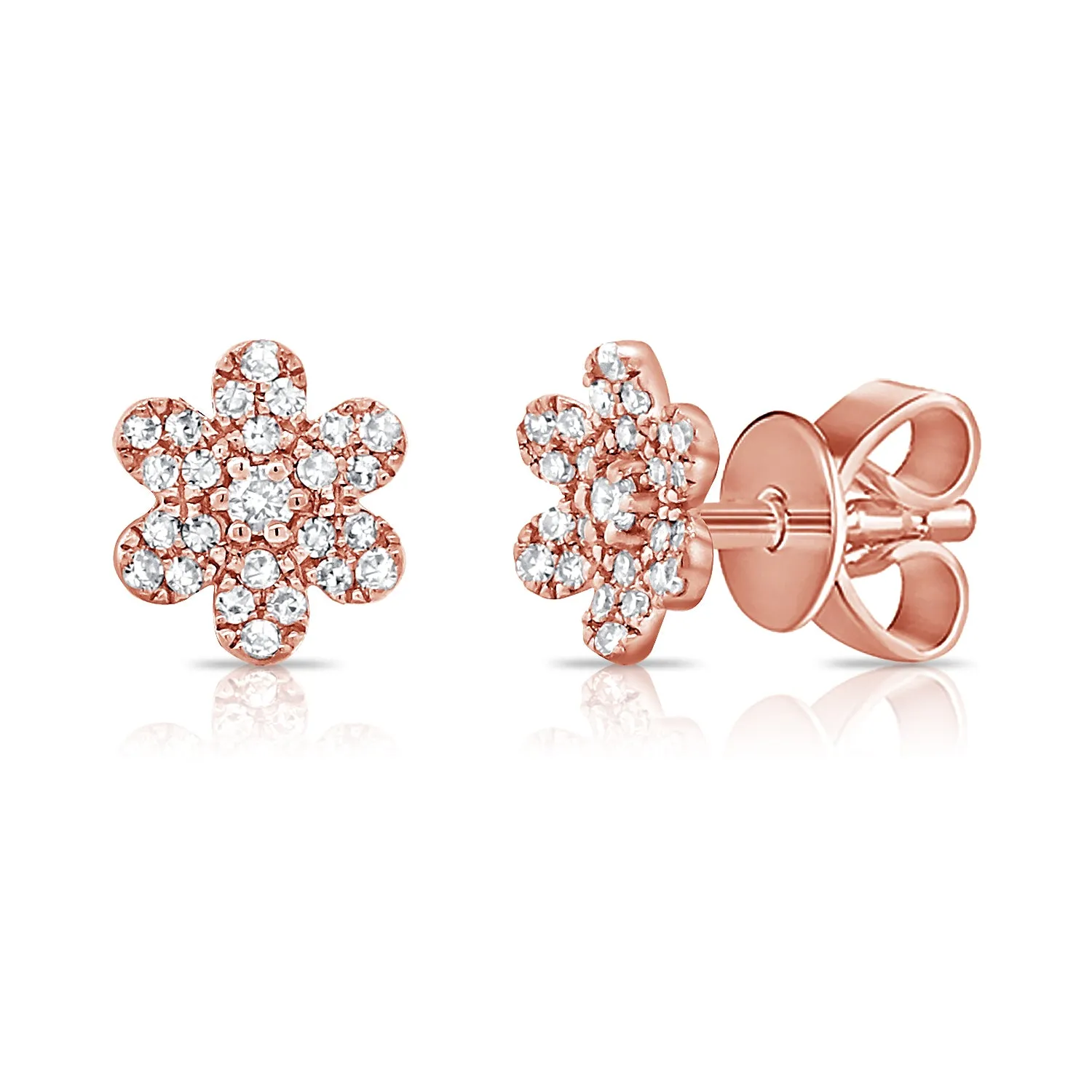 14k Gold & Diamond Flower Earrings - 0.19ct