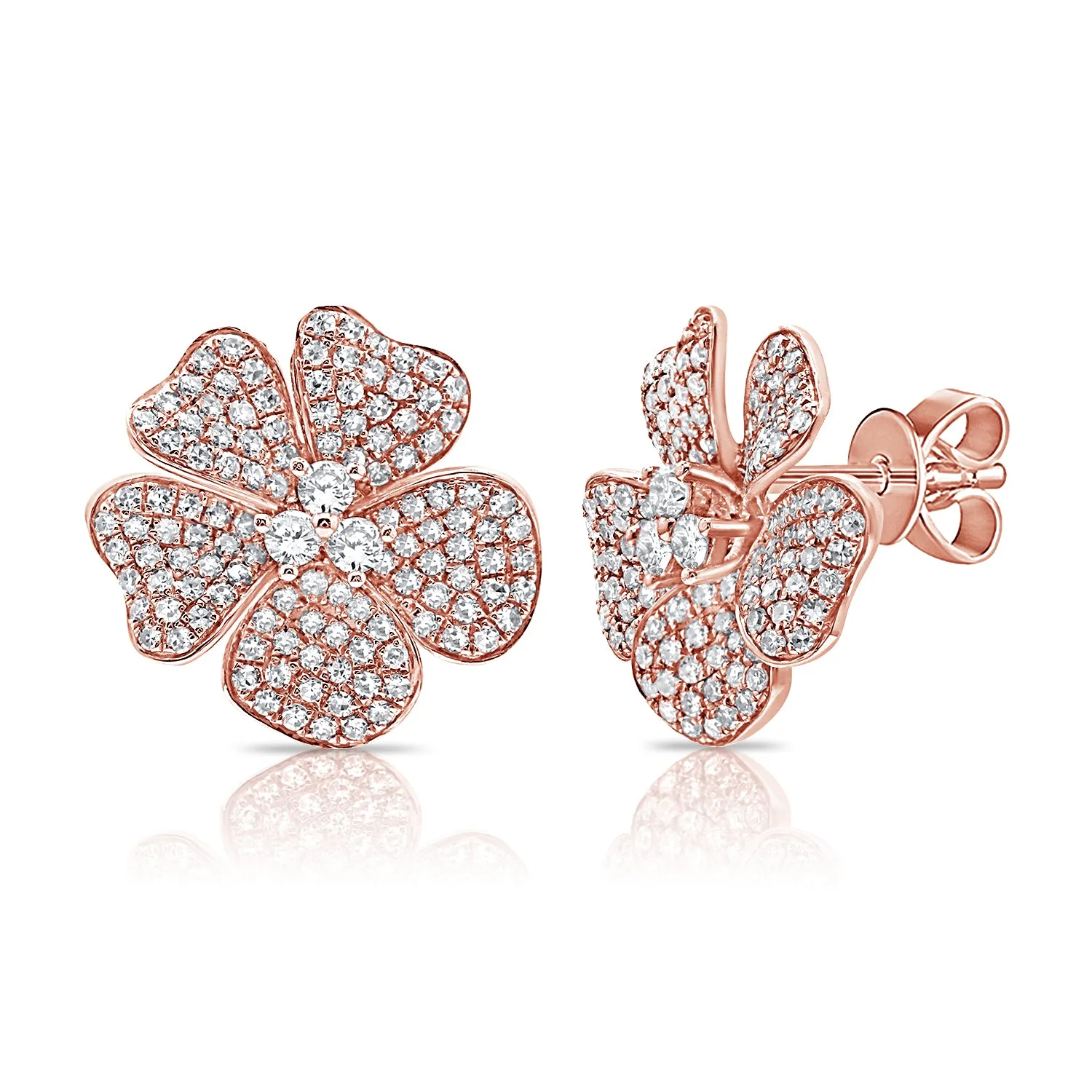 14k Gold & Diamond Flower Earrings -0.79ct