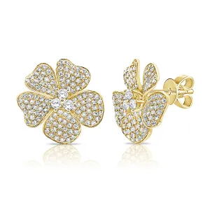 14k Gold & Diamond Flower Earrings -0.79ct