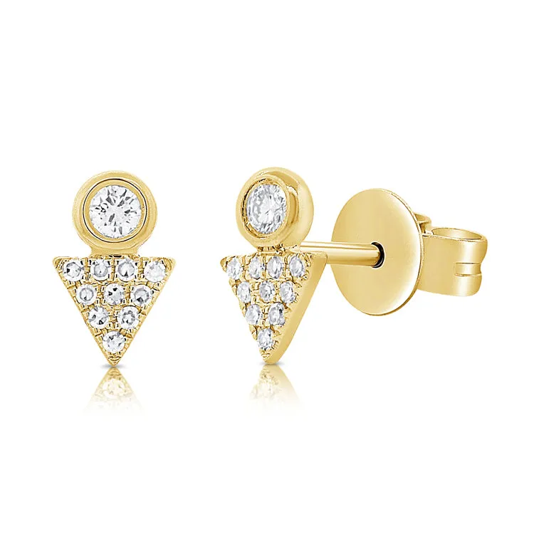 14k Gold & Diamond Triangle Stud Earrings - 0.15ct