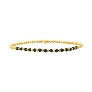 14K Gold Filled 2mm 6.50" Stretch Black Onyx Bracelet