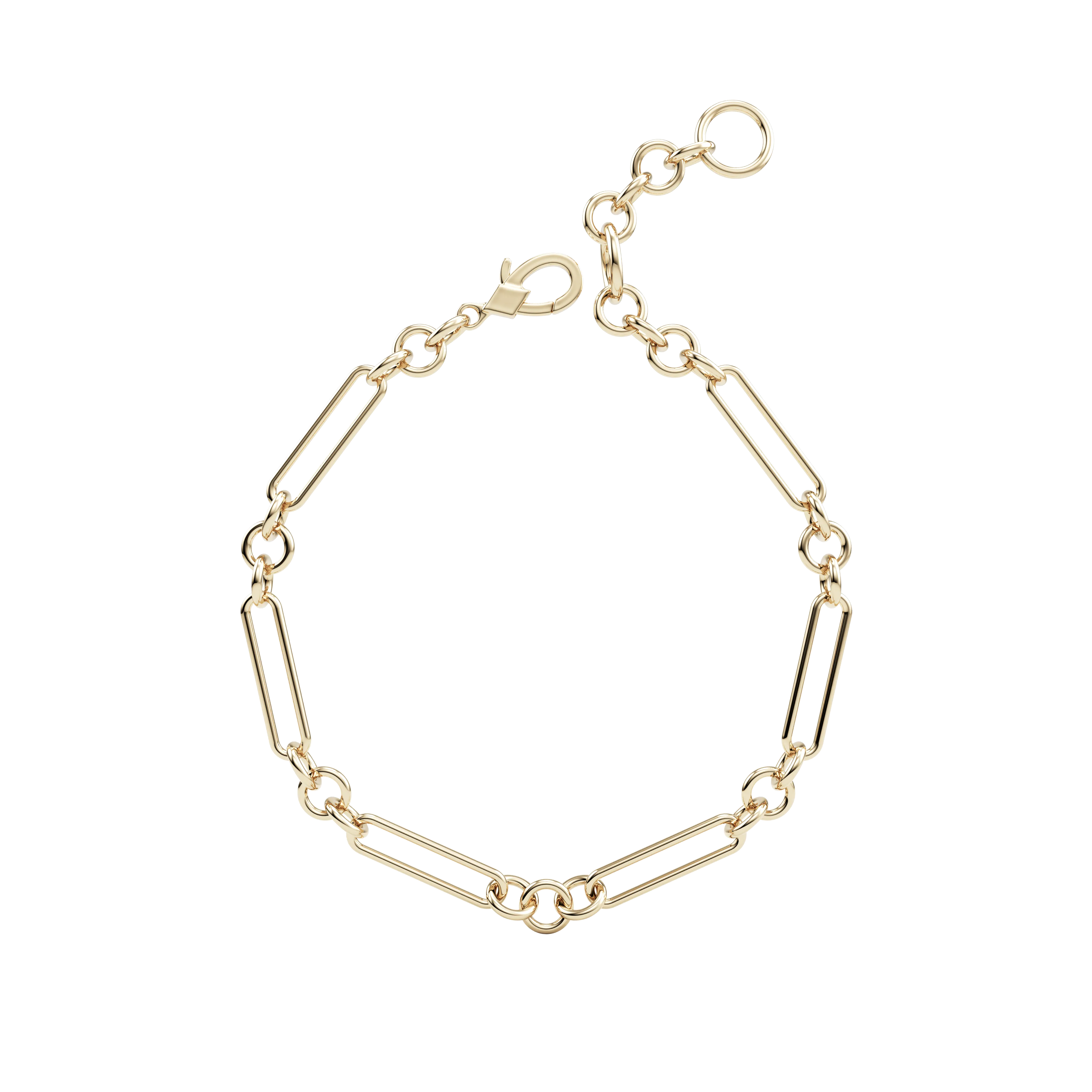 14k Paperclip And Cirle Chain Bracelet