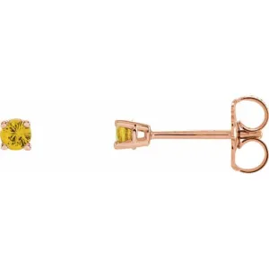 14K Rose 2.5 mm Natural Yellow Sapphire Stud Earrings with Friction Post