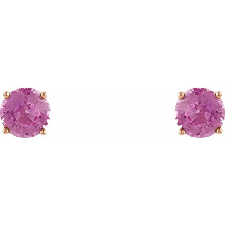 14K Rose 5 mm Natural Pink Sapphire Stud Earrings with Friction Post