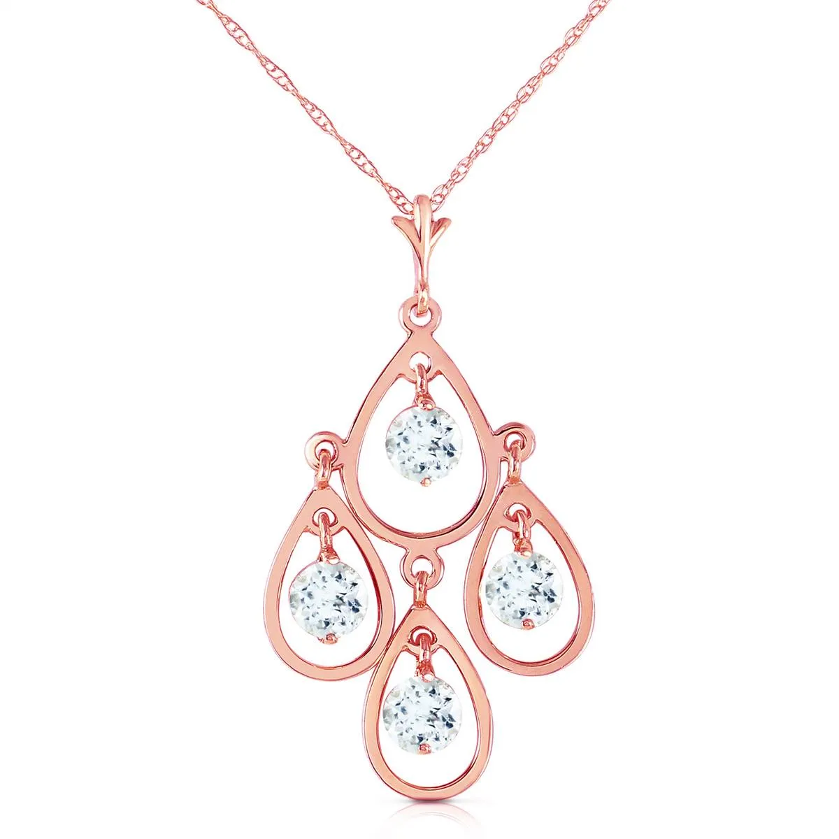 14K Solid Rose Gold Aquamarines Necklace Certified Series Platinum