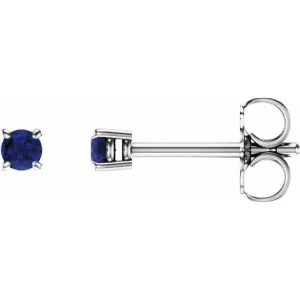 14K White 2.5 mm Natural Blue Sapphire Stud Earrings with Friction Post