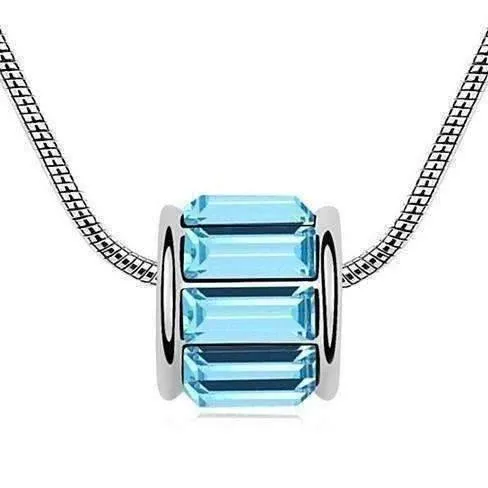 14K White Gold Plated Aqua IOBI Crystals Baguette Necklace For Woman