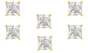 14k Yellow Gold Plated 4mm 3Ct Square Cut White Sapphire Set Of Three Stud Earrings