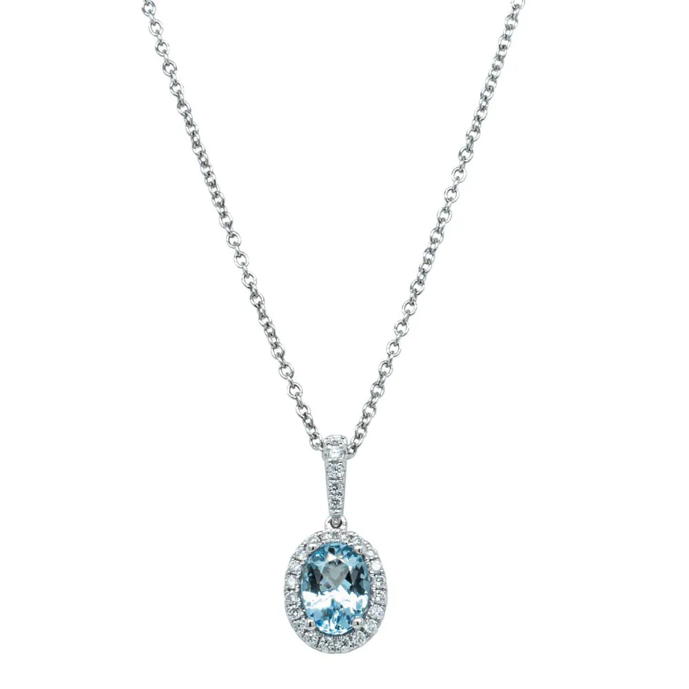 18ct White Gold .69ct Oval Aquamarine & Diamond Mini Sierra Pendant