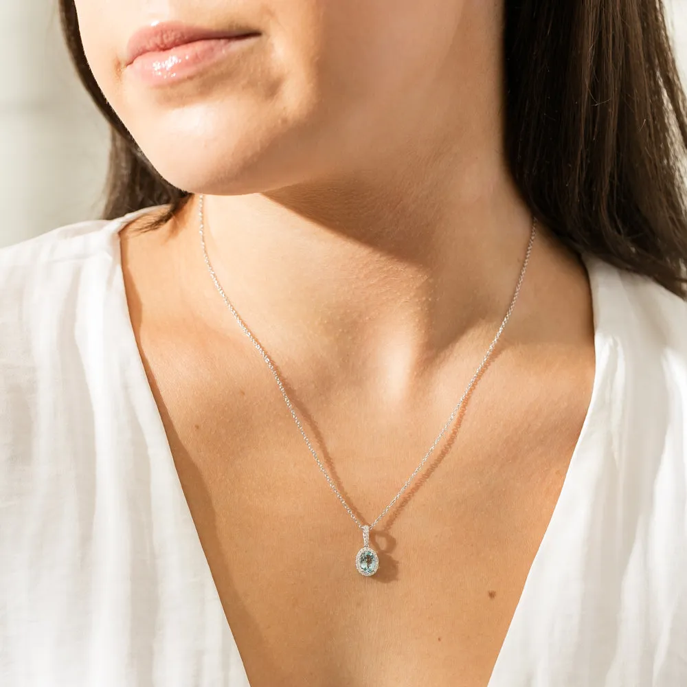 18ct White Gold .69ct Oval Aquamarine & Diamond Mini Sierra Pendant