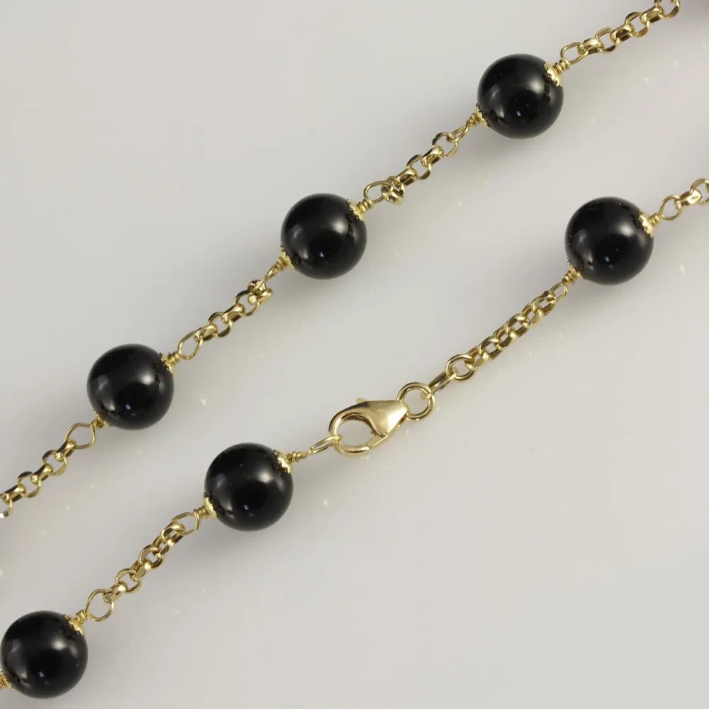 18ct Yellow Gold Onyx 18” Necklace