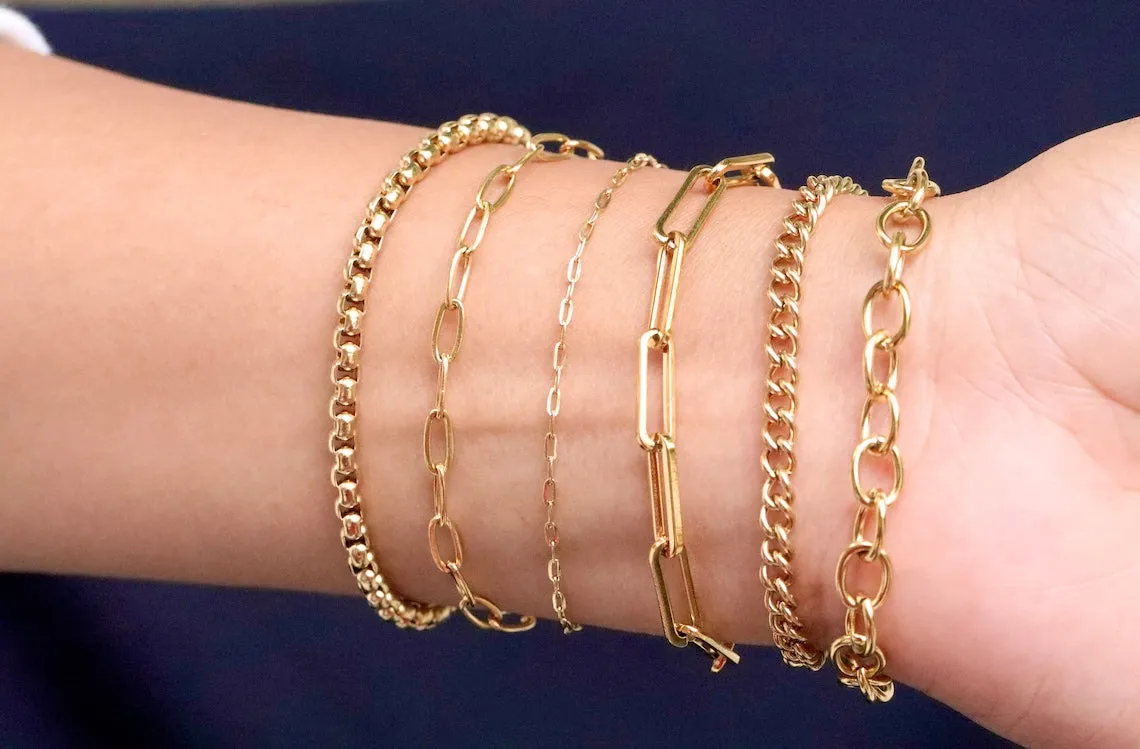 18k Gold Filled Link Chain Bracelet Set For Women