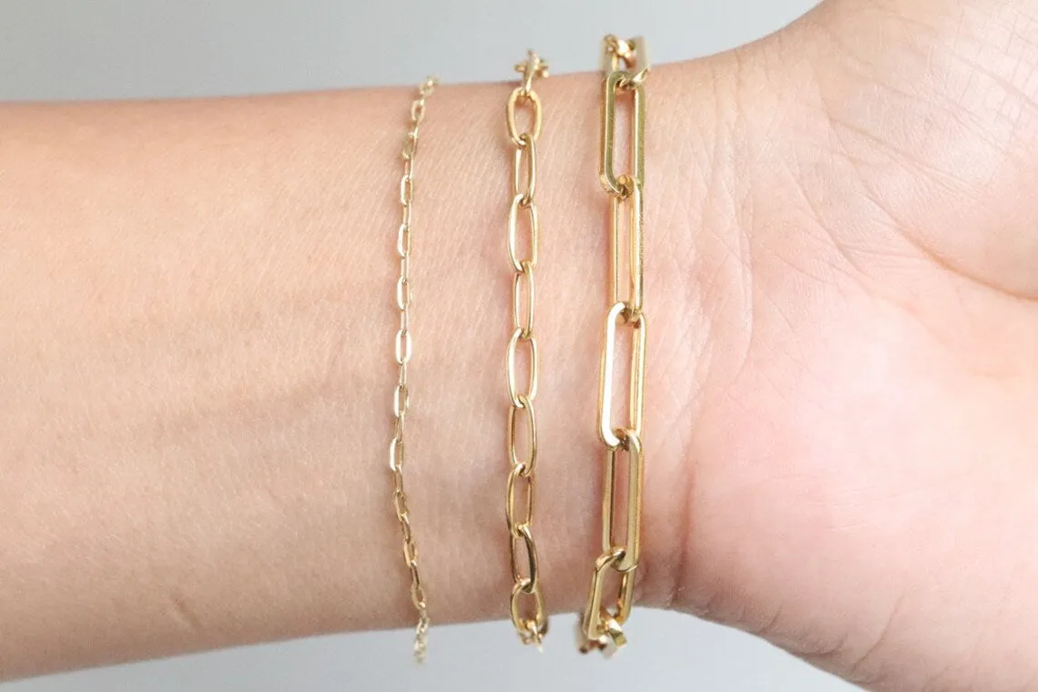 18k Gold Filled Link Chain Bracelet Set For Women