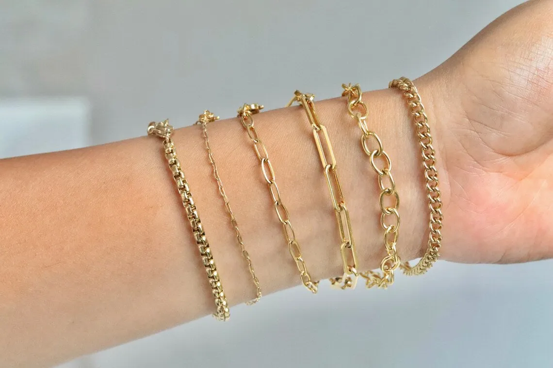 18k Gold Filled Link Chain Bracelet Set For Women