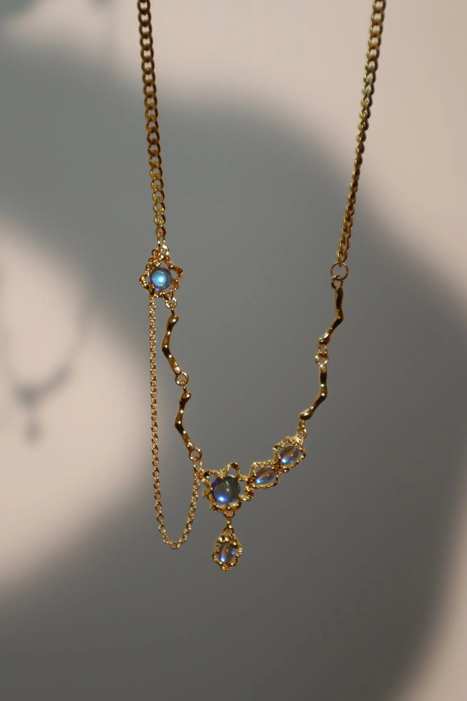 18K Real Gold Plated Deep Blue Moonstone Dangle Necklace