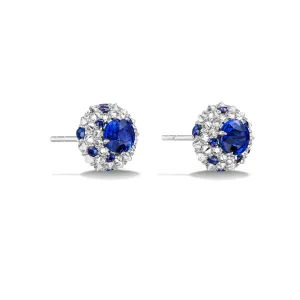 18K White Blue Sapphire and Natural Diamond Earrings