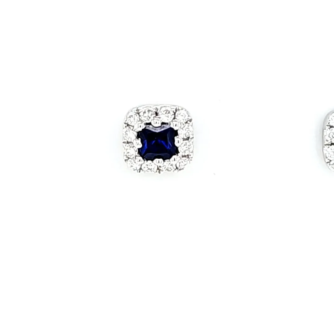 18k White Gold Diamond & Sapphire Stud Earrings (I7653)