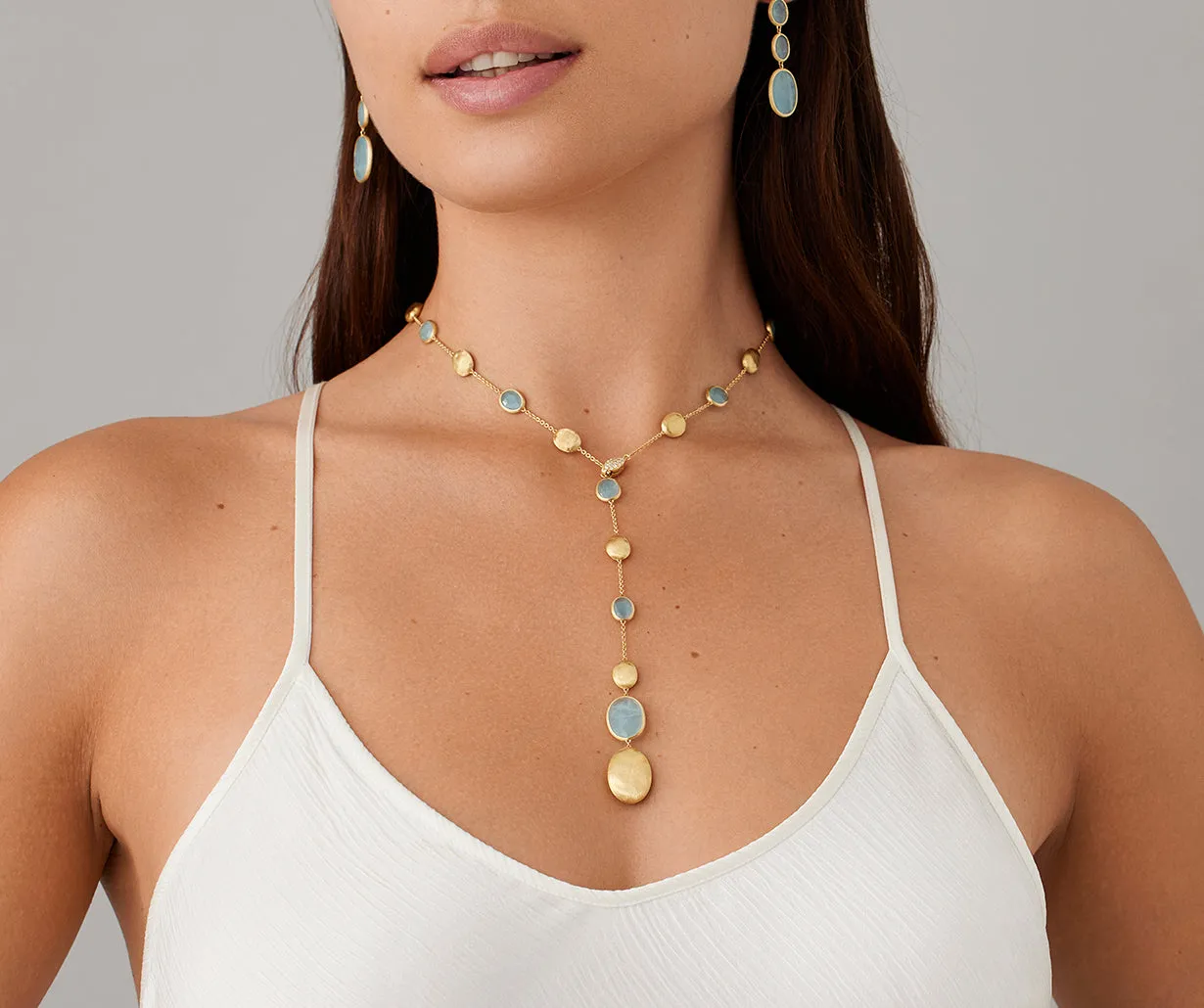 18K Yellow Gold Aquamarine & Gold Lariat