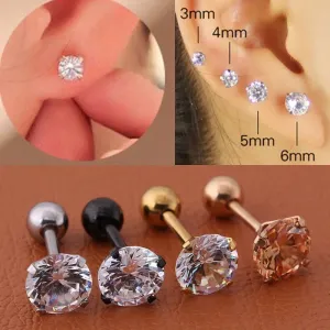 1pc/lot Size 3/4/5/6mm 4 Colors Punk Medical Stainless Titanium Steel Needle Zircon Crystal Stud Earrings For Men Women Party