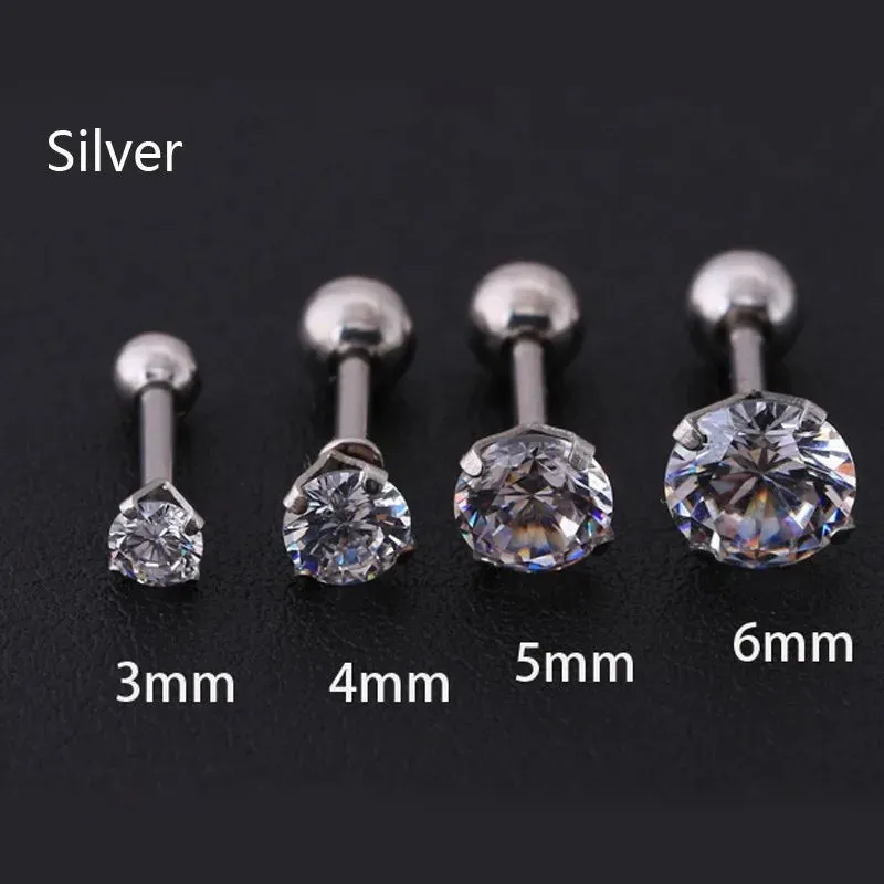 1pc/lot Size 3/4/5/6mm 4 Colors Punk Medical Stainless Titanium Steel Needle Zircon Crystal Stud Earrings For Men Women Party