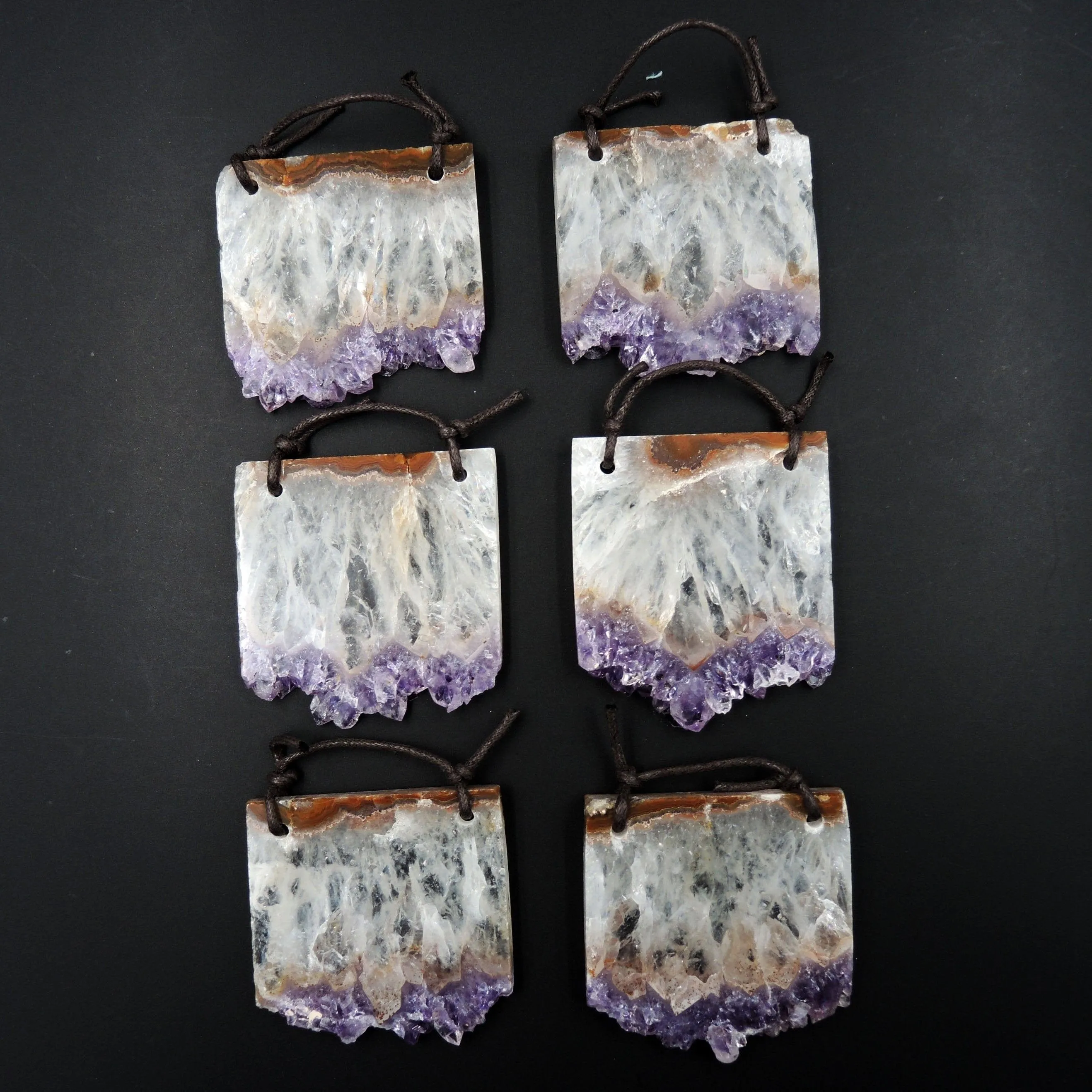 2 Hole Pendant Amethyst Stalactite Pendant Drilled Stalactite Flat Slice Freeform Natural Gemstone Pendant Bead Good For Leather P1600