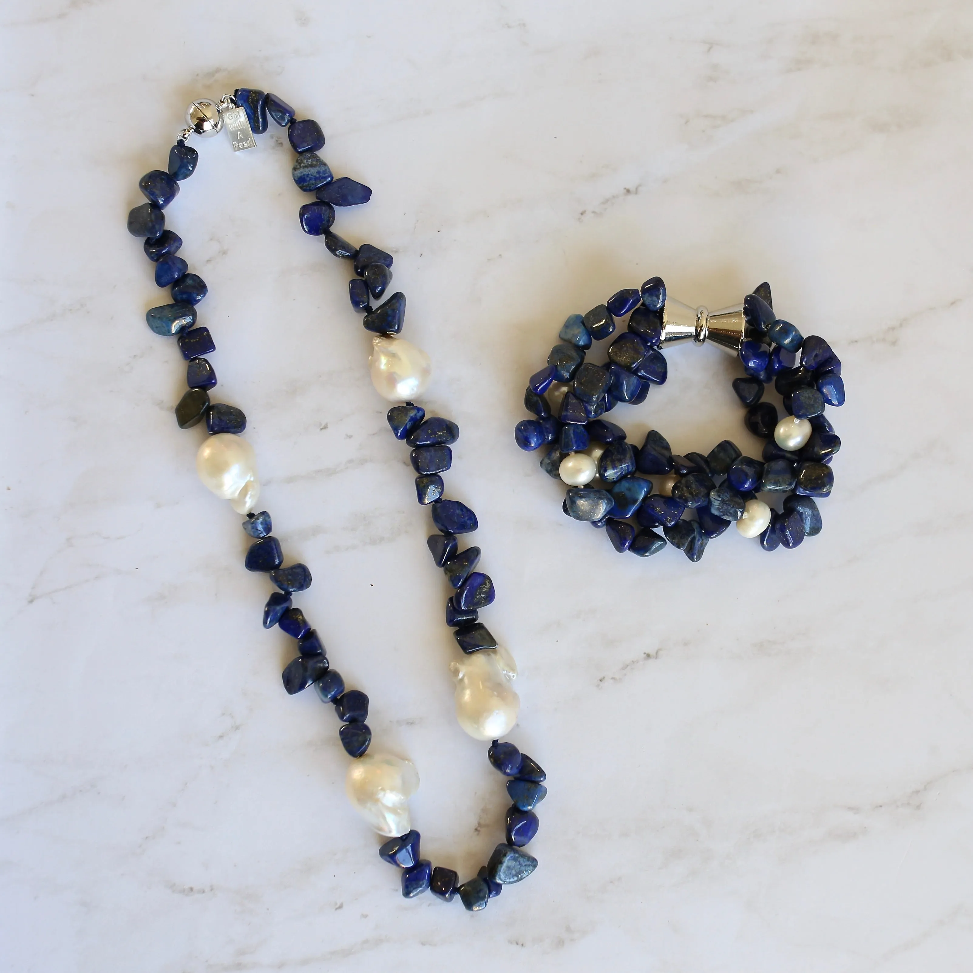 224-14 | LAPIS & PEARL TRIPLE STRAND BRACELET