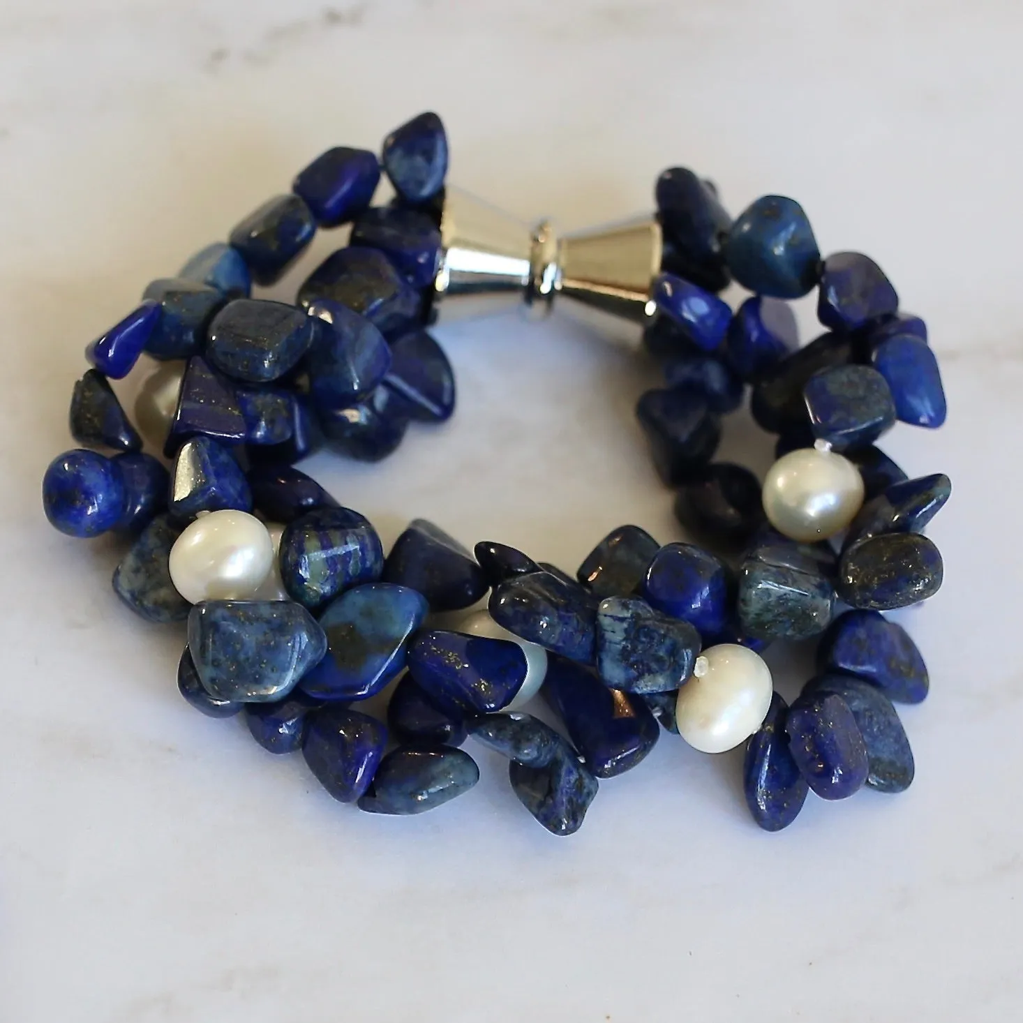 224-14 | LAPIS & PEARL TRIPLE STRAND BRACELET