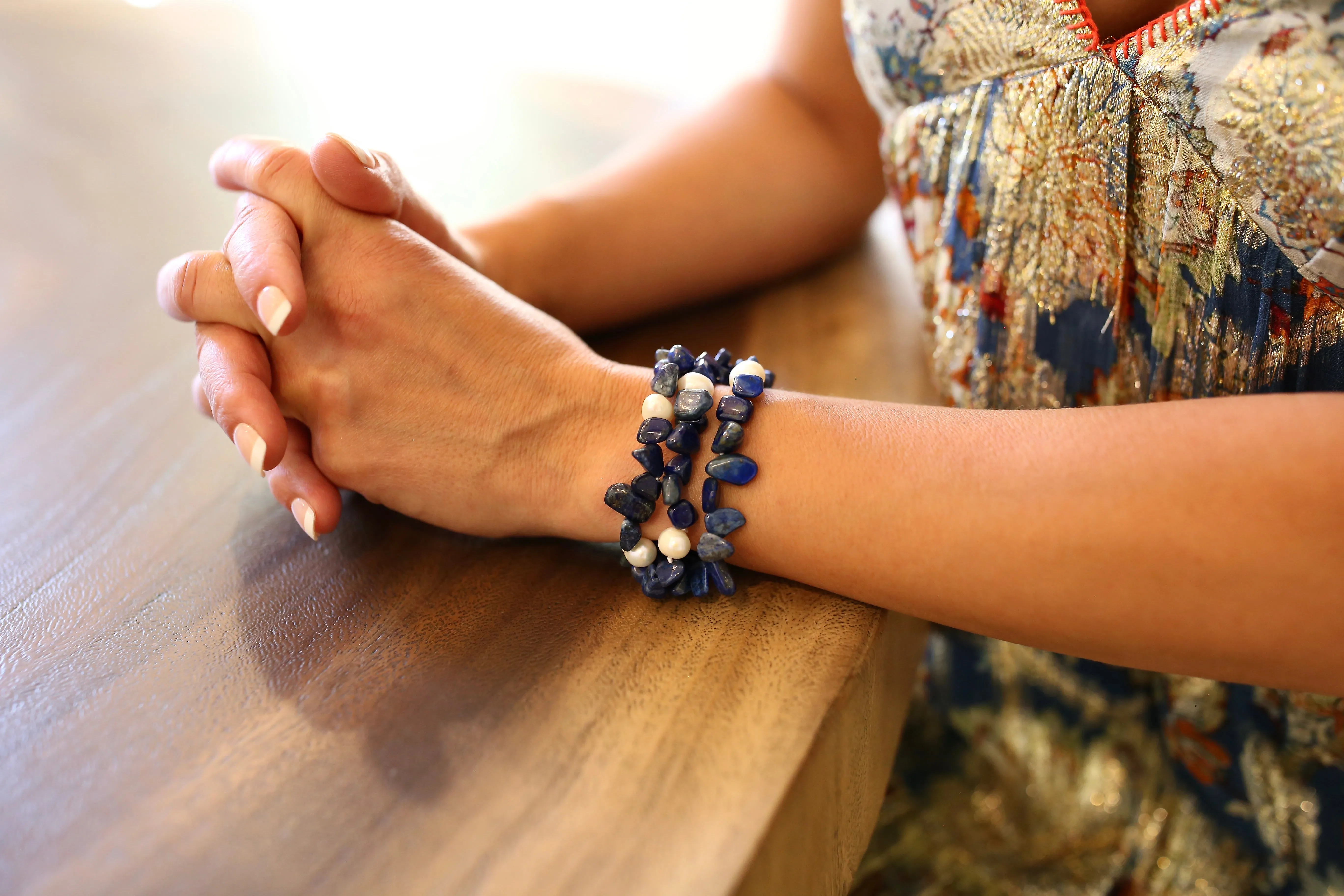 224-14 | LAPIS & PEARL TRIPLE STRAND BRACELET