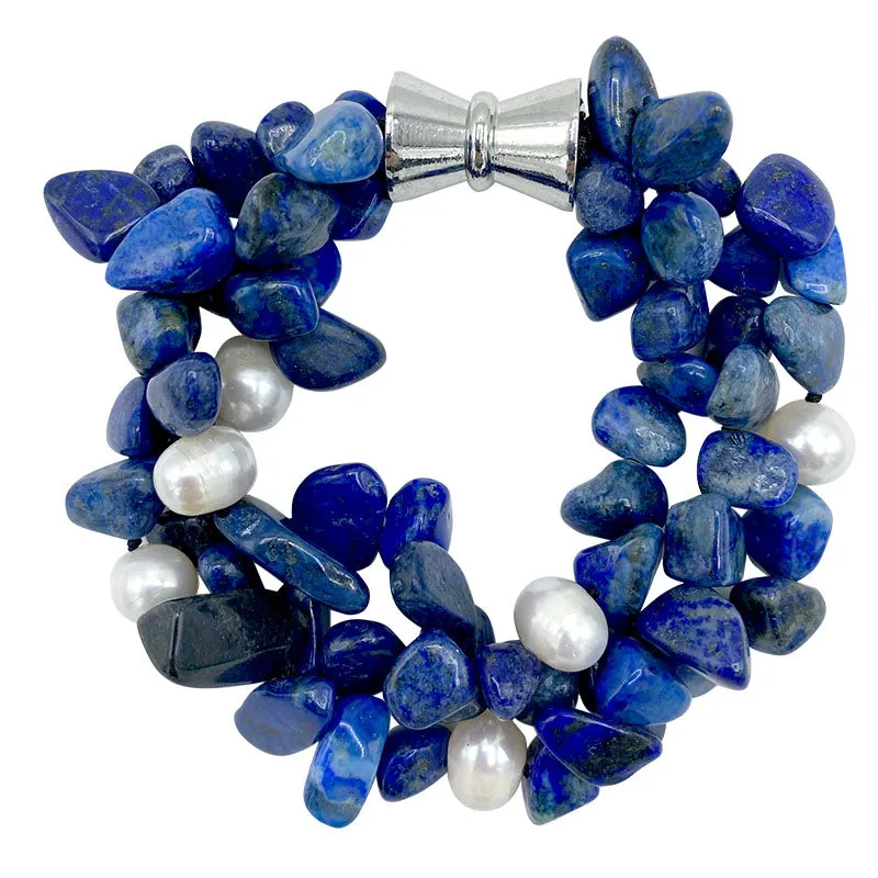 224-14 | LAPIS & PEARL TRIPLE STRAND BRACELET