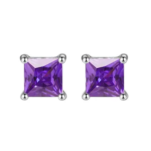 24k White Gold Plated 2 Cttw Amethyst Princess Cut Stud Earrings