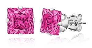 24k White Gold Plated 2 Cttw Pink Sapphire Square Stud Earrings