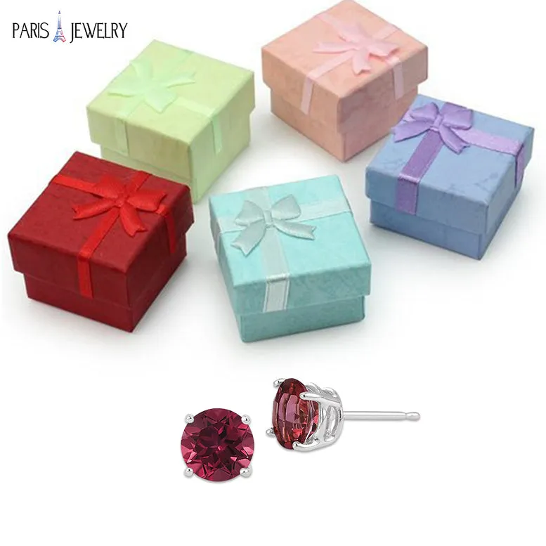 24k White Gold Plated 2 Cttw Ruby Round Stud Earrings