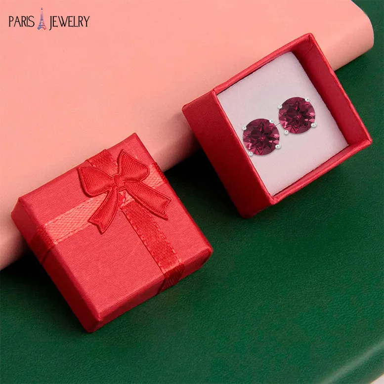 24k White Gold Plated 2 Cttw Ruby Round Stud Earrings