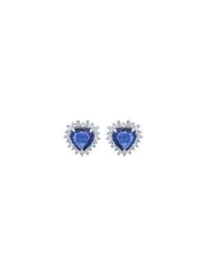 2.73ct Diamond Sapphire 18K Gold Halo Heart Stud Earrings