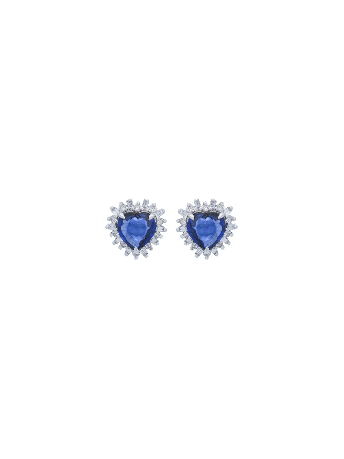 2.73ct Diamond Sapphire 18K Gold Halo Heart Stud Earrings