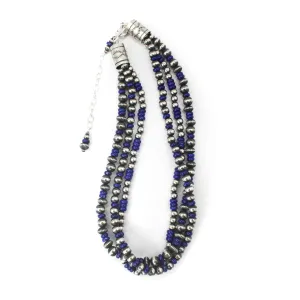 3 Strand Textured Navajo Pearls - Lapis (18" - 22")